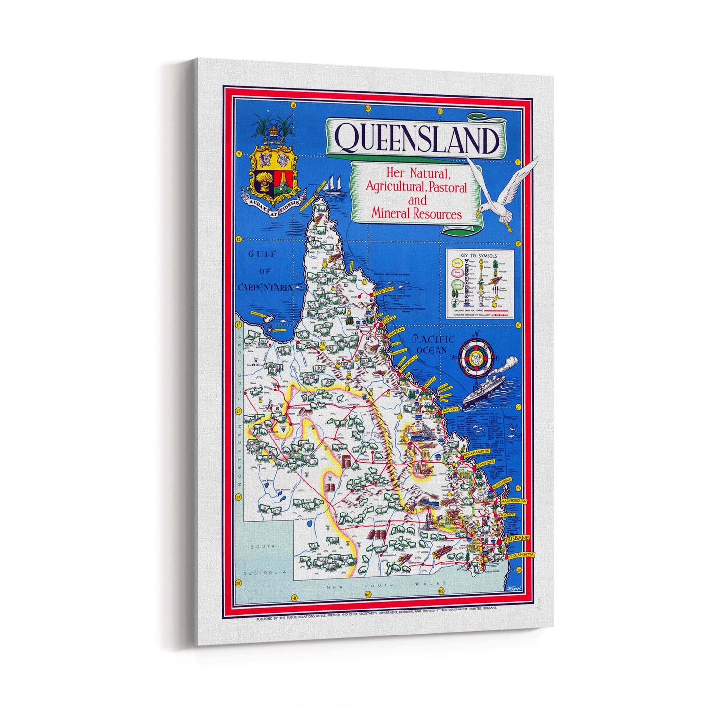 Queensland Australia Vintage Map Wall Art #1 - The Affordable Art Company