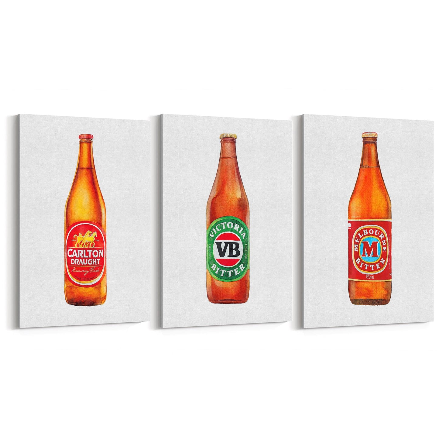 Set of Aussie Beer Longneck Paintings Wall Art - The Affordable Art Company
