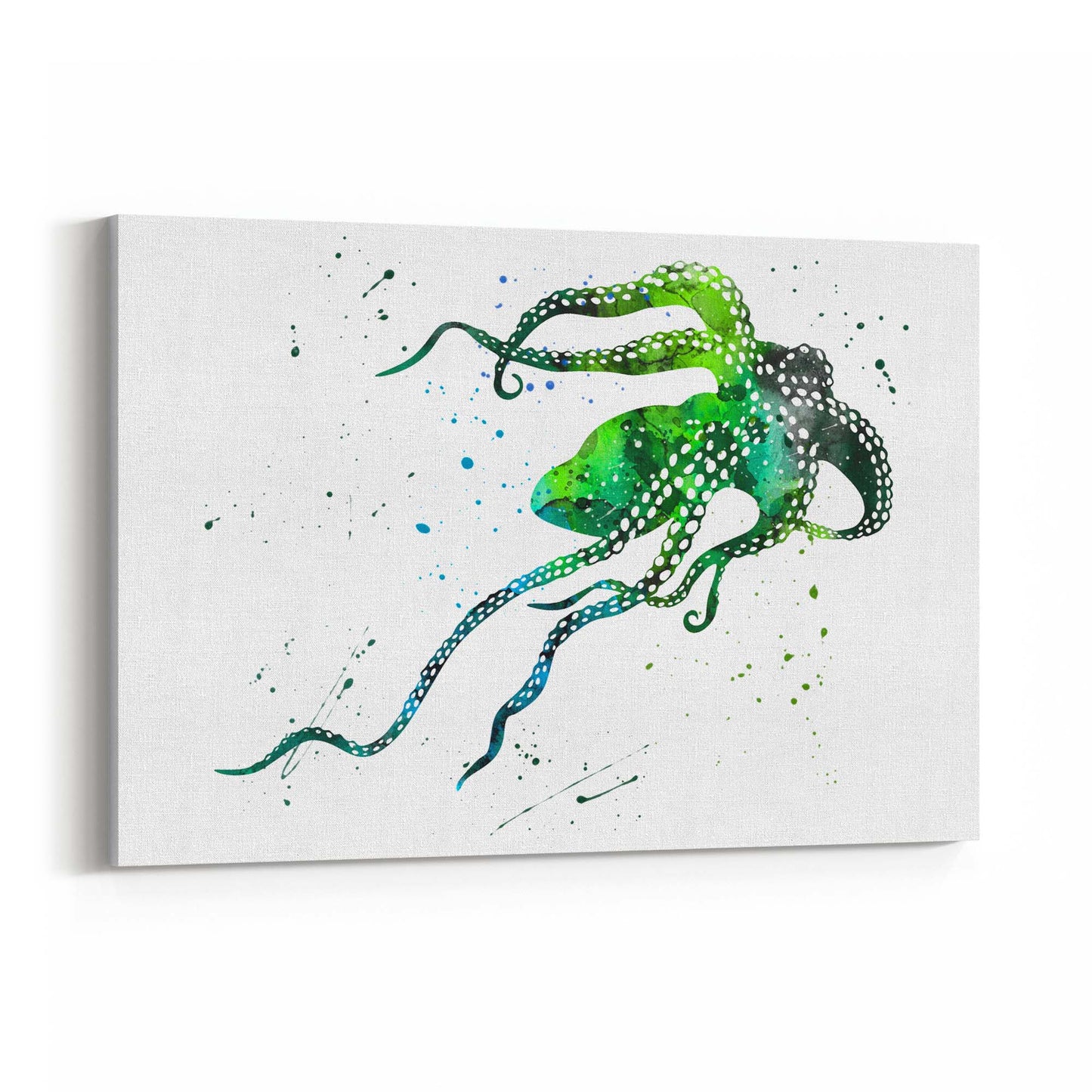 Green Cute Squid Painting Sealife Wall Art - The Affordable Art Company