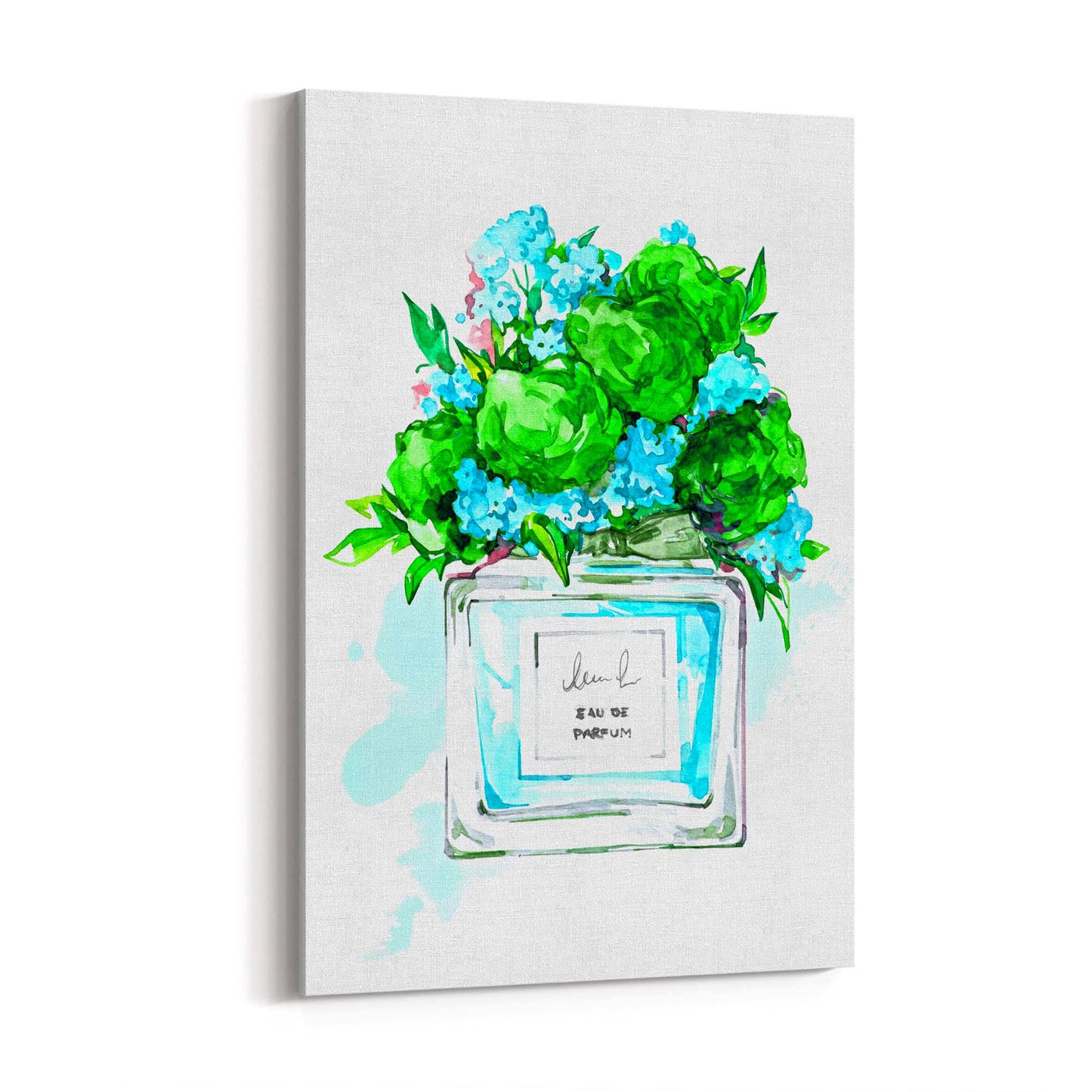 Green Floral Perfume Bottle Fashion Wall Art - The Affordable Art Company