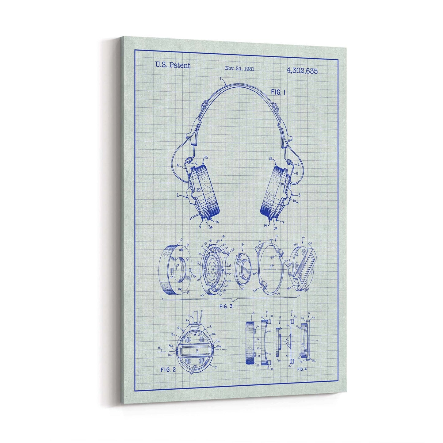 Vintage Music Headphones Blue Patent Wall Art #2 - The Affordable Art Company