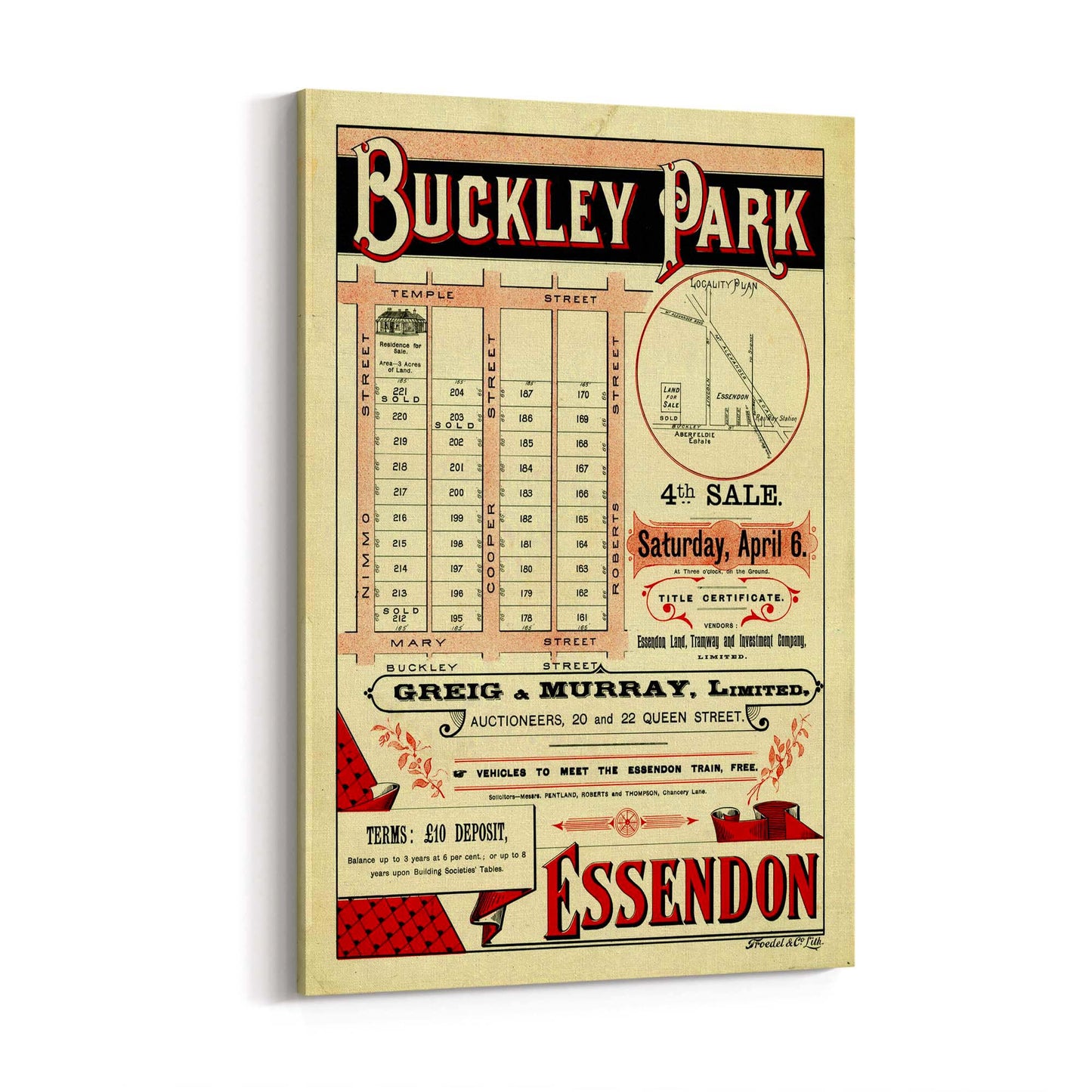 Essendon Buckley Park Vintage Real Estate Advert Wall Art - The Affordable Art Company