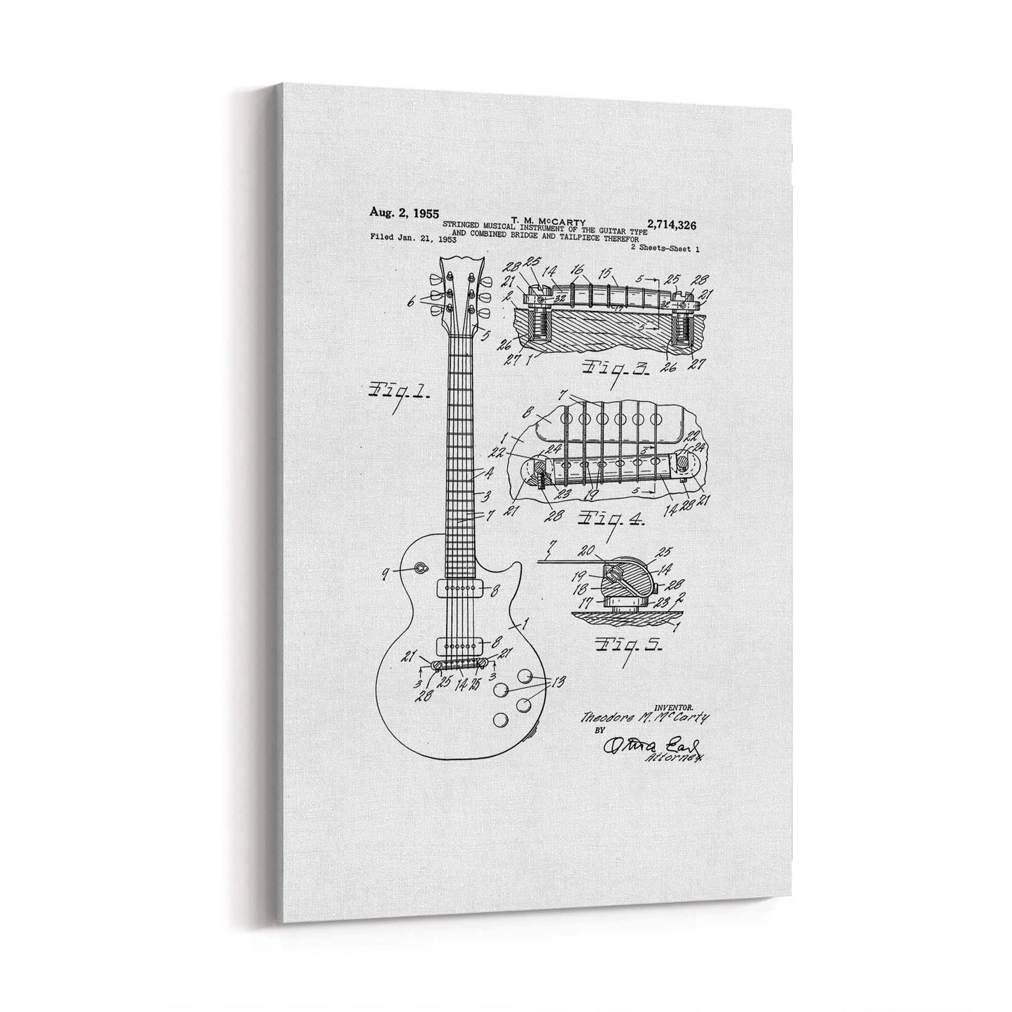 Vintage McCarty Guitar White Patent Music Wall Art #2 - The Affordable Art Company