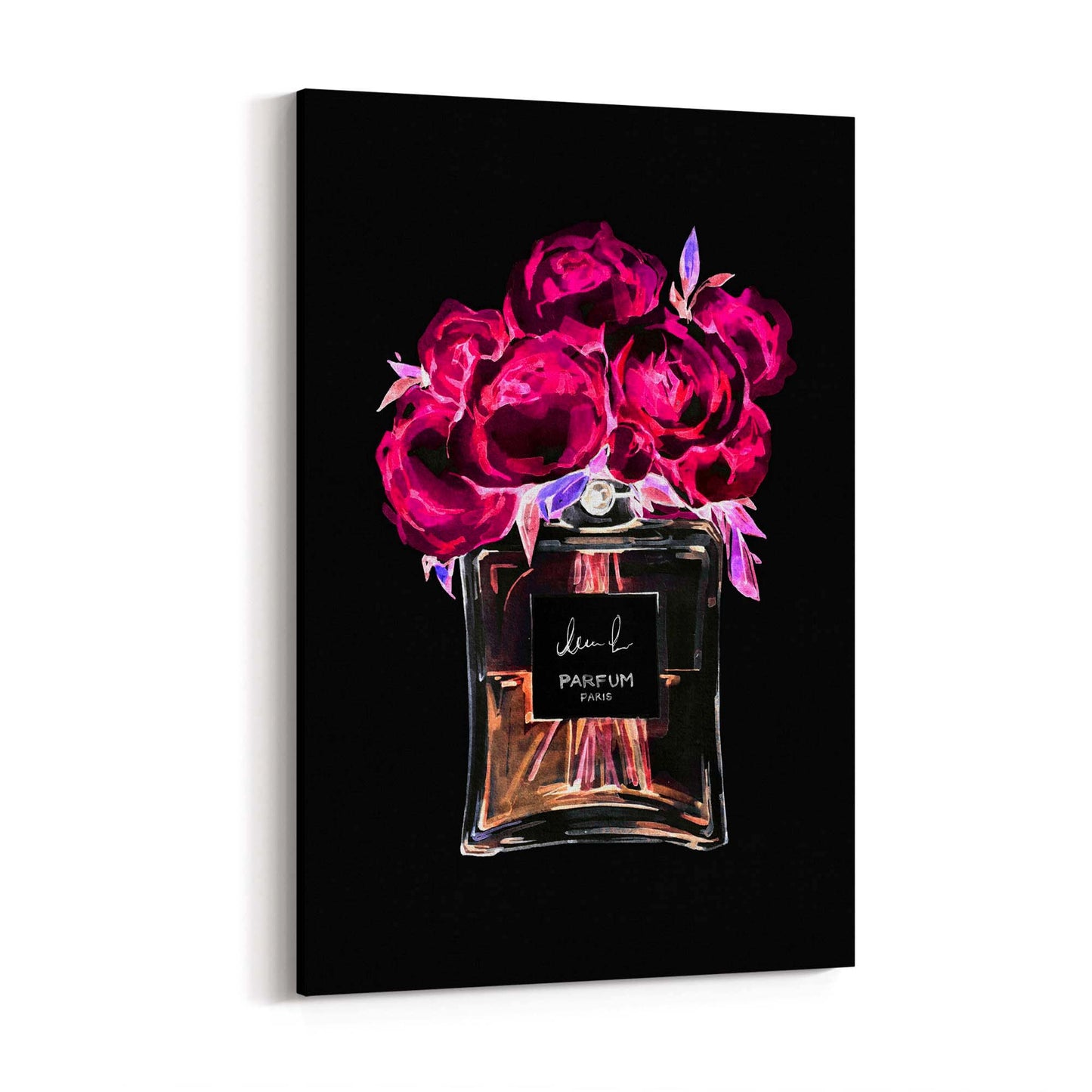 Neon Pink Floral Perfume Bottle Fashion Wall Art - The Affordable Art Company