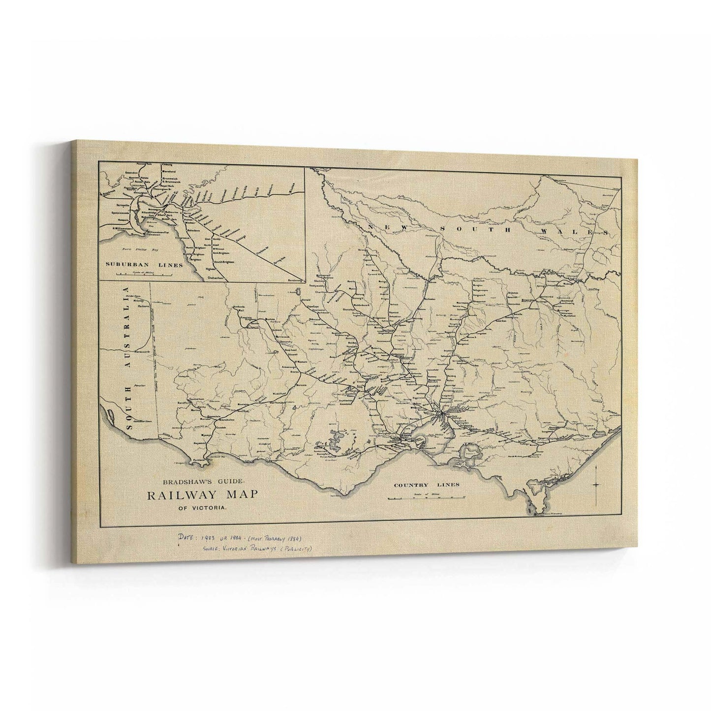 Vintage Railway Map of Victoria (1884) Wall Art - The Affordable Art Company