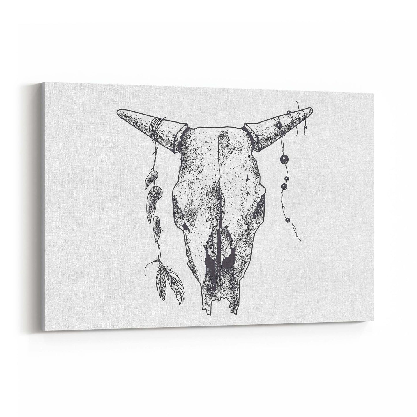 Tribal Cow Skull Drawing Boho Style Wall Art #2 - The Affordable Art Company
