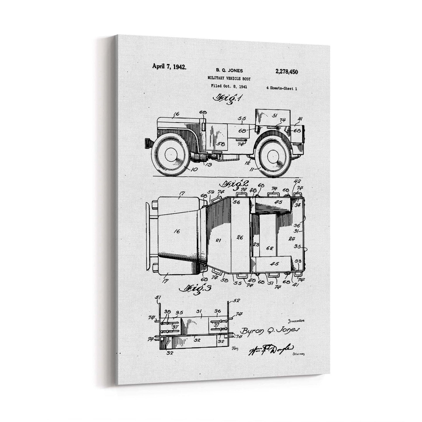 Vintage Jeep Military Patent Military Wall Art #2 - The Affordable Art Company