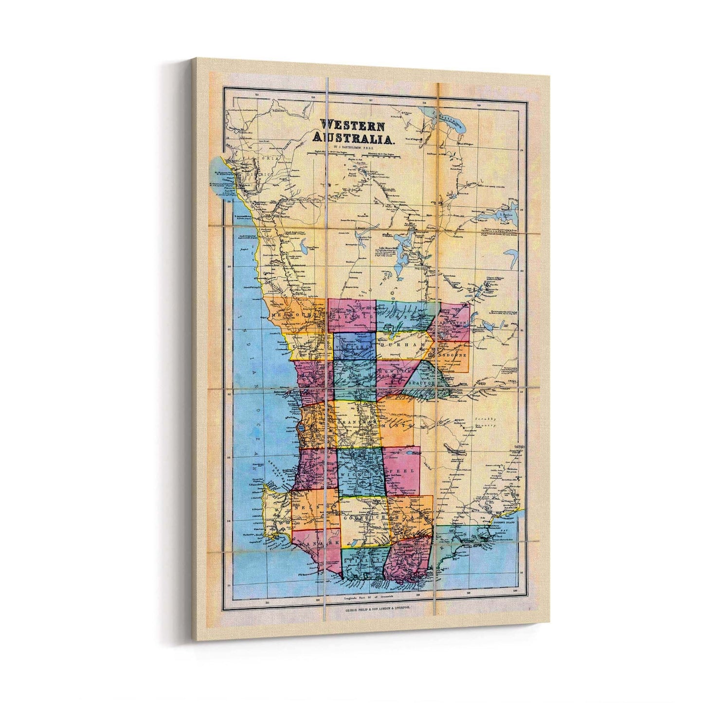 Western Australia Vintage Map Perth Wall Art - The Affordable Art Company