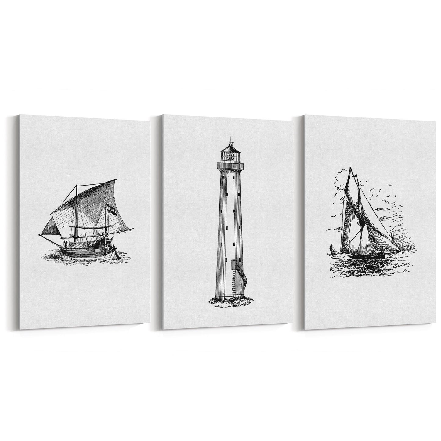 Set of Nautical Coast Drawings Coastal Wall Art #2 - The Affordable Art Company