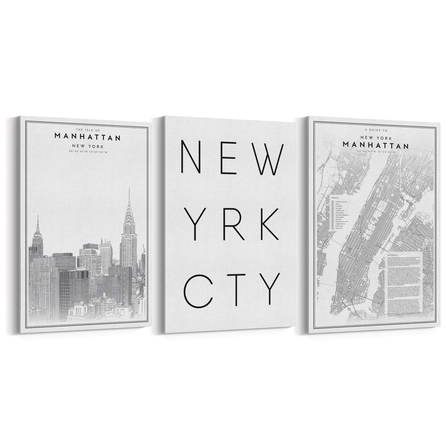 Set of New York Wall Minimal Black & White Art - The Affordable Art Company