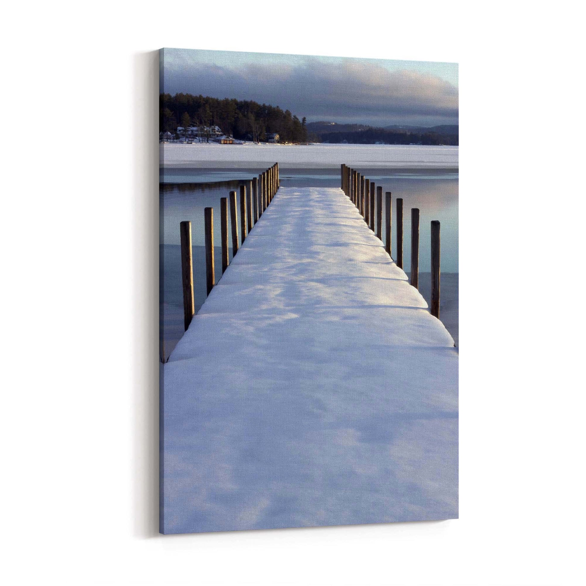 Snow Covered Pier Landscape Photograph Wall Art - The Affordable Art Company