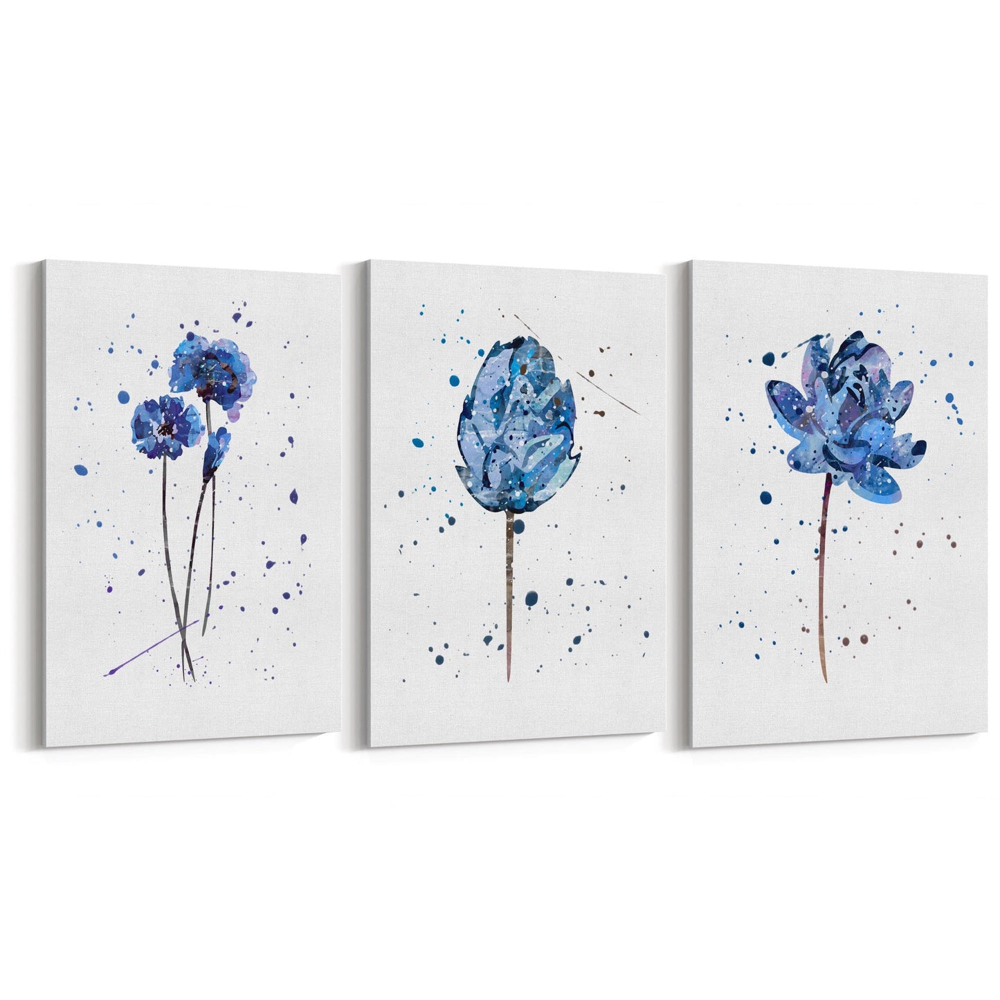 Set of Blue Scandi Flower Abstract Kitchen Wall Art - The Affordable Art Company