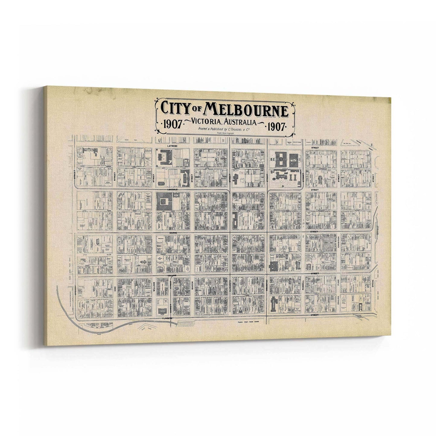 Vintage Melbourne CBD Street Map (1907) Wall Art - The Affordable Art Company