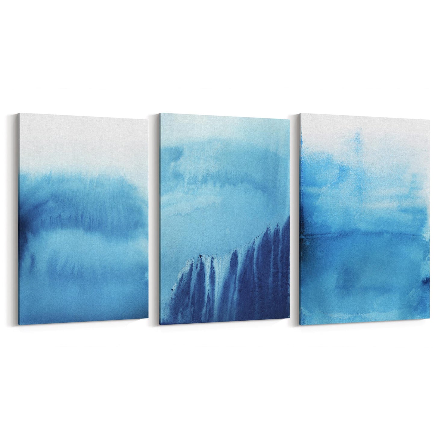 Set of Blue Ink Abstract Painting Faded Wall Art #2 - The Affordable Art Company