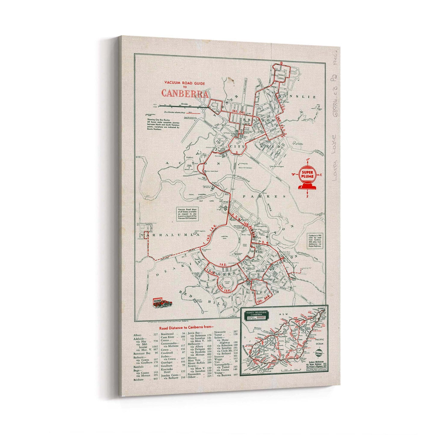 Canberra Australia Vintage Map Wall Art - The Affordable Art Company
