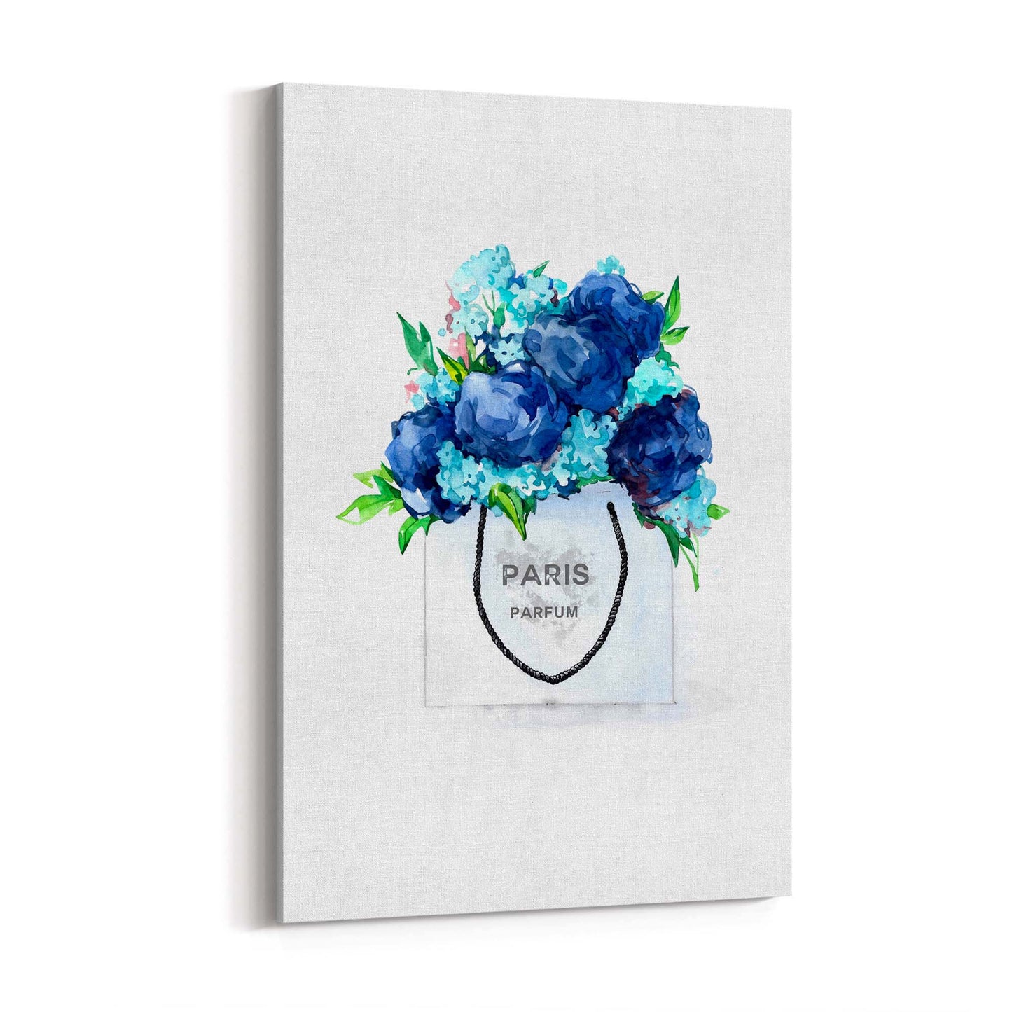 Blue Floral Shopping Bag Fashion Flowers Wall Art - The Affordable Art Company