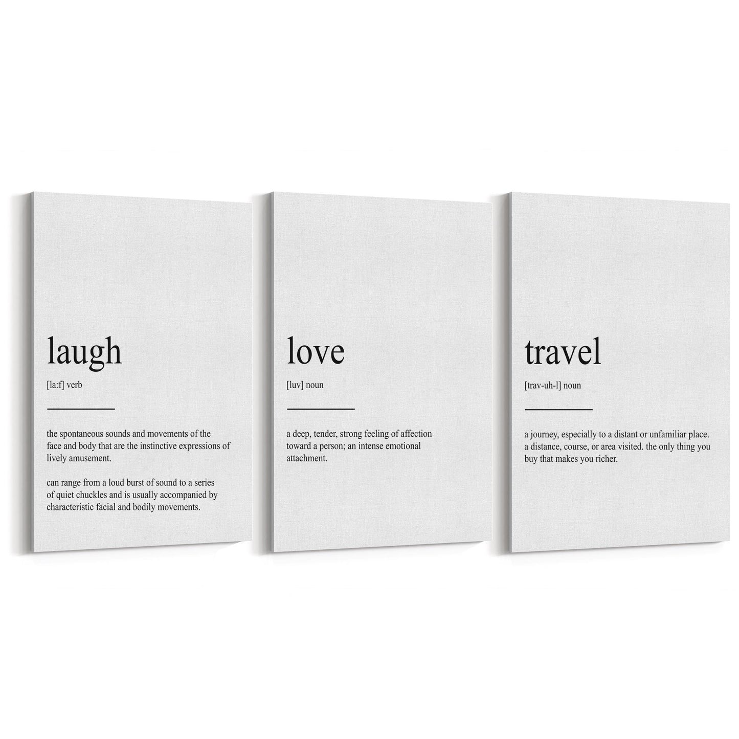 Set of Dictionary Definitions Love Laugh Travel Art - The Affordable Art Company