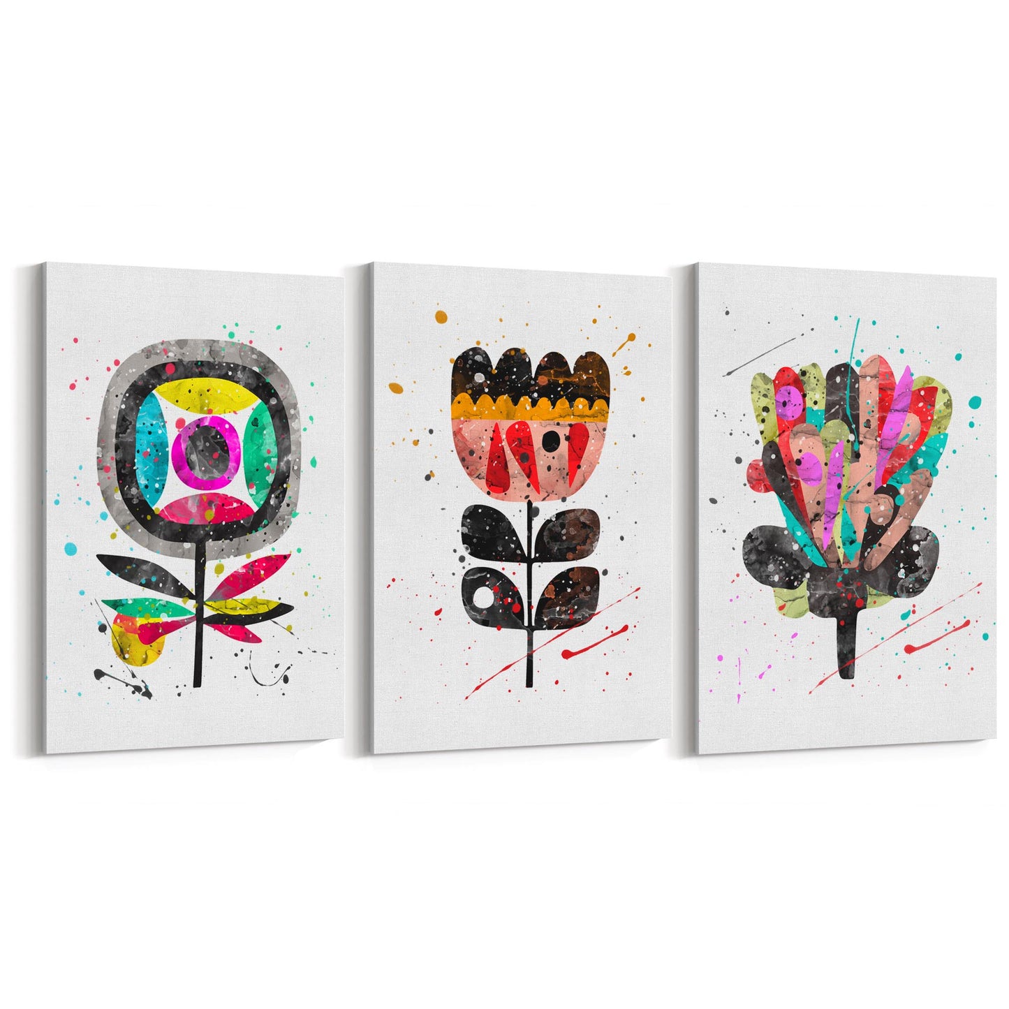 Set of Scandi Flower Minimal Colourful Wall Art #1 - The Affordable Art Company