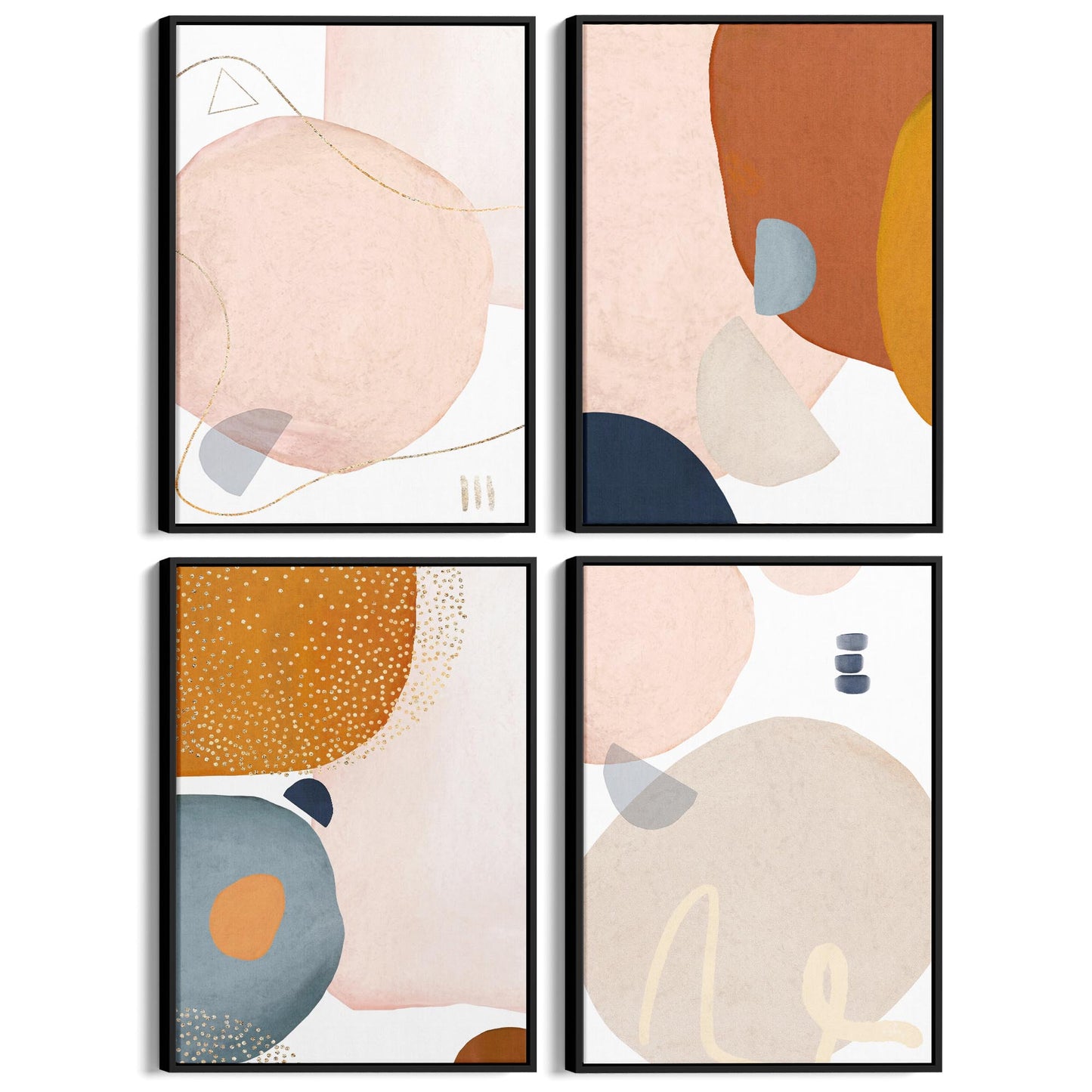 Set of 4 Abstract Shape Minimal Nude Colour Wall Art - The Affordable Art Company