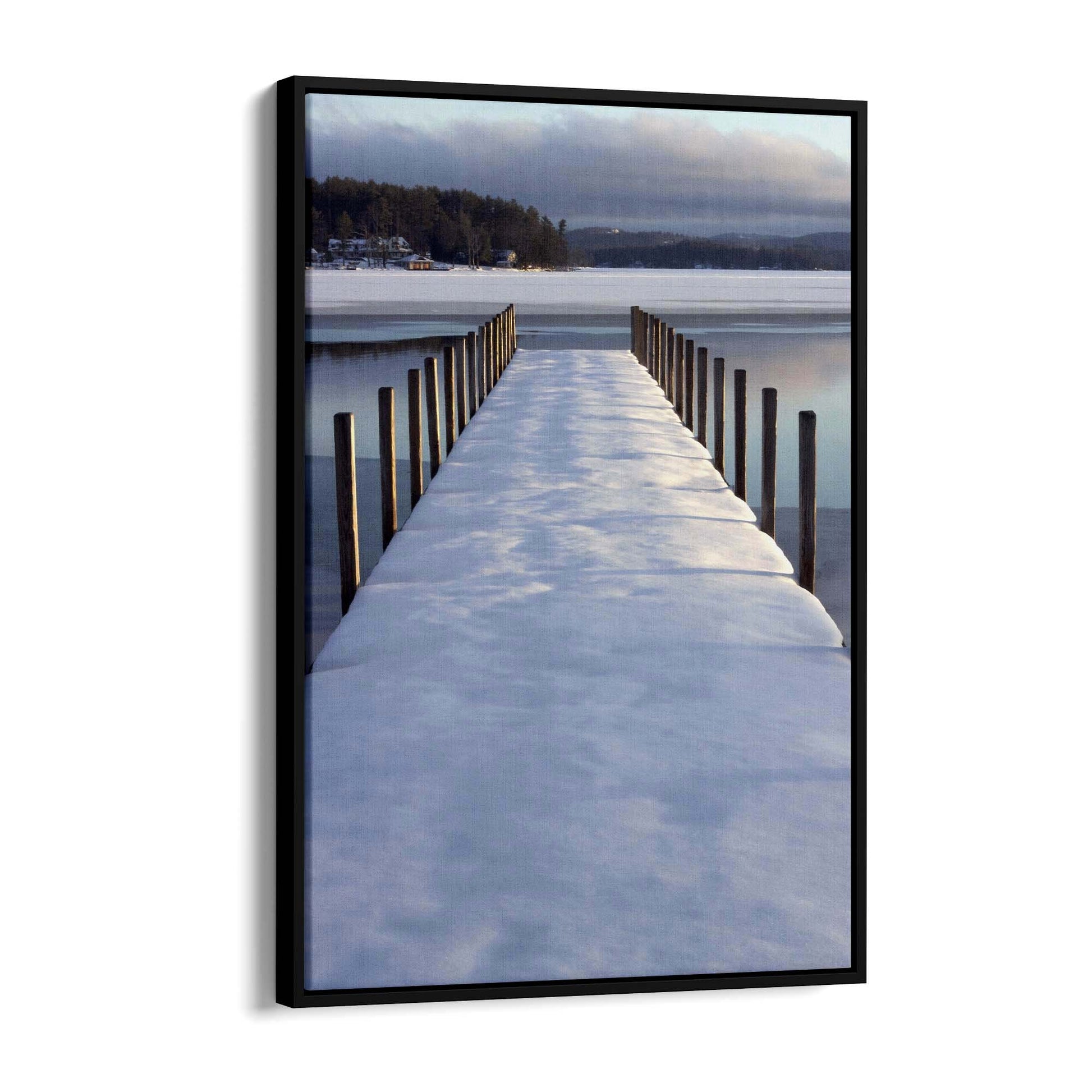 Snow Covered Pier Landscape Photograph Wall Art - The Affordable Art Company