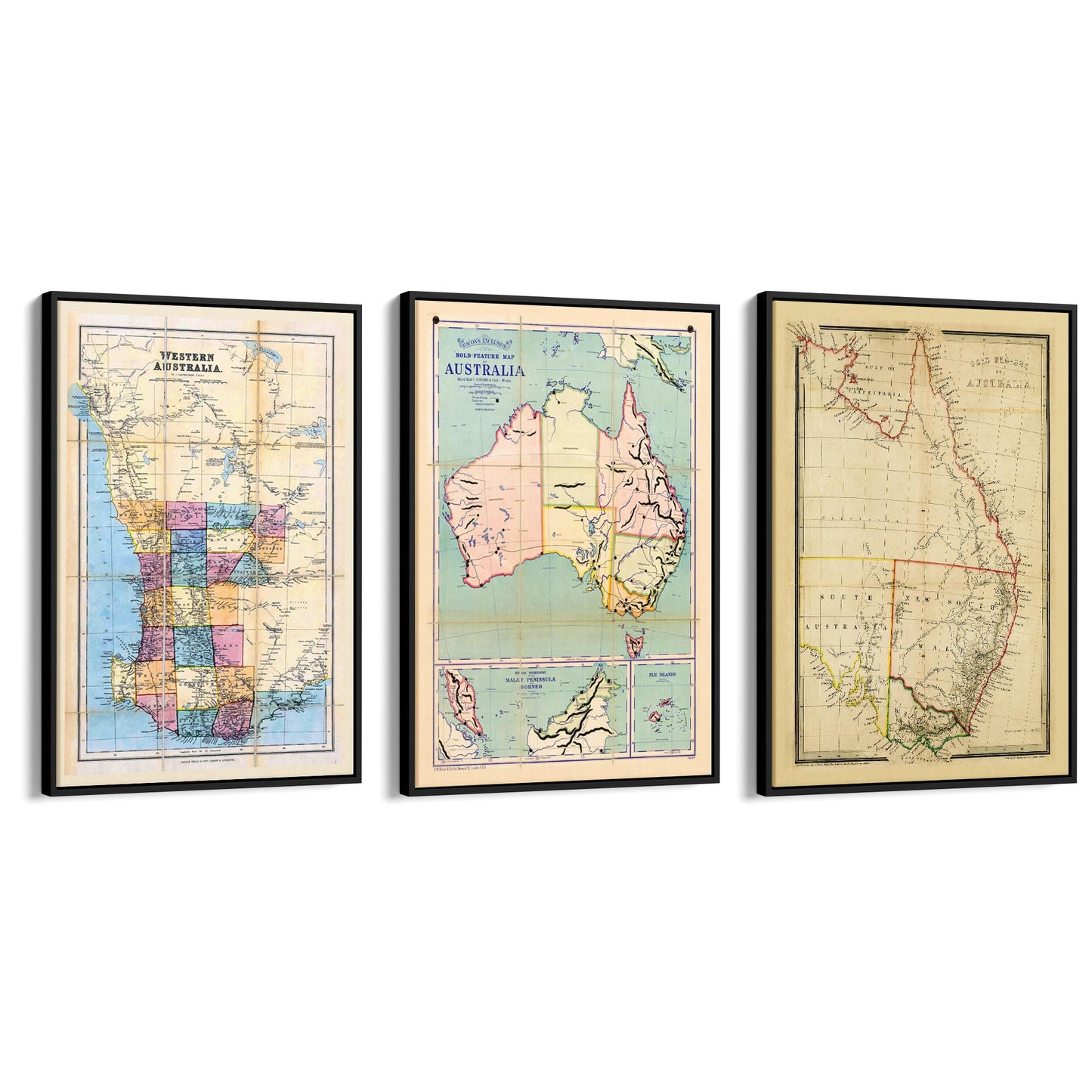 Set of Vintage Old Maps of Australia Wall Art - The Affordable Art Company