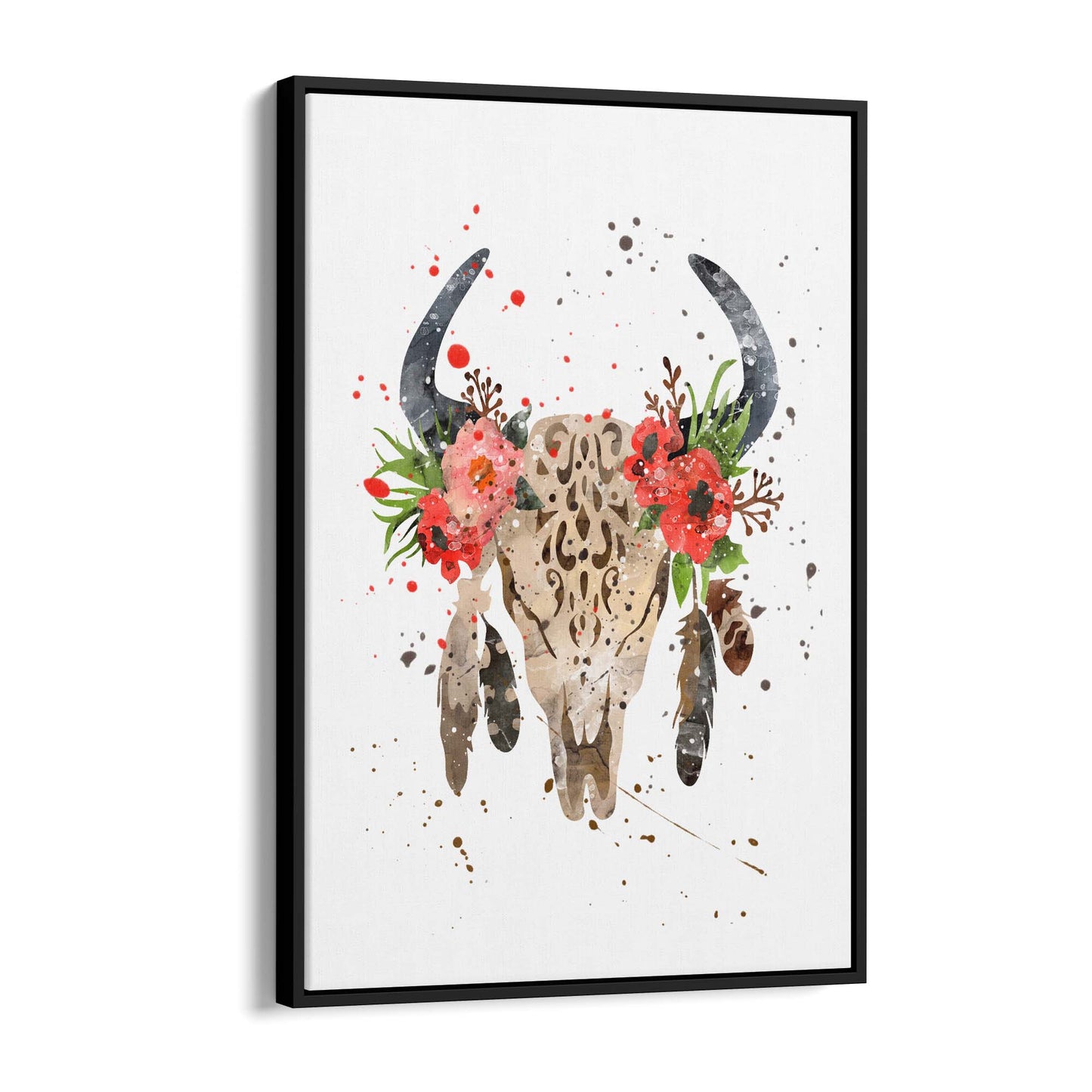 Floral Cow Skull Boho Chic Wall Art - The Affordable Art Company