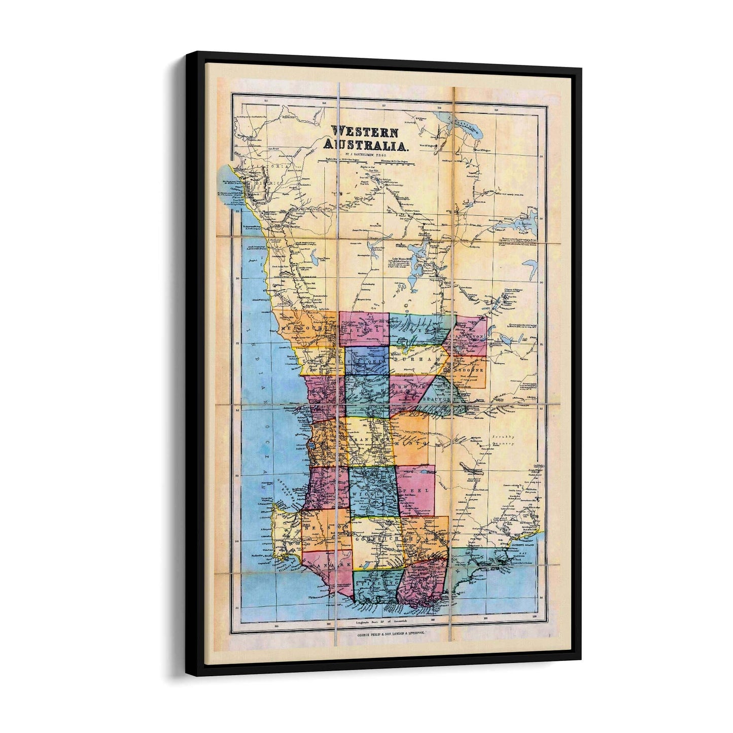 Western Australia Vintage Map Perth Wall Art - The Affordable Art Company