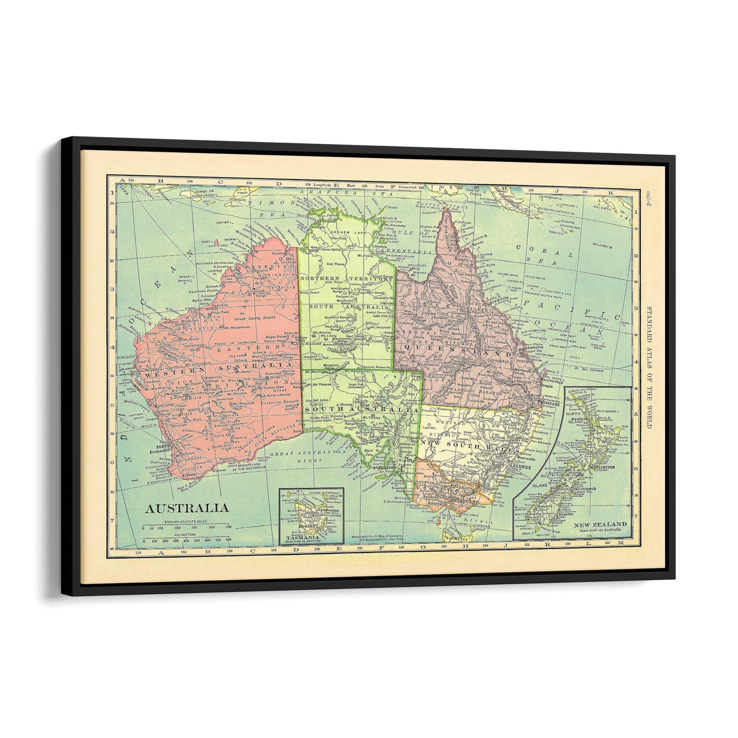 Vintage Australia Old Map Wall Art - The Affordable Art Company