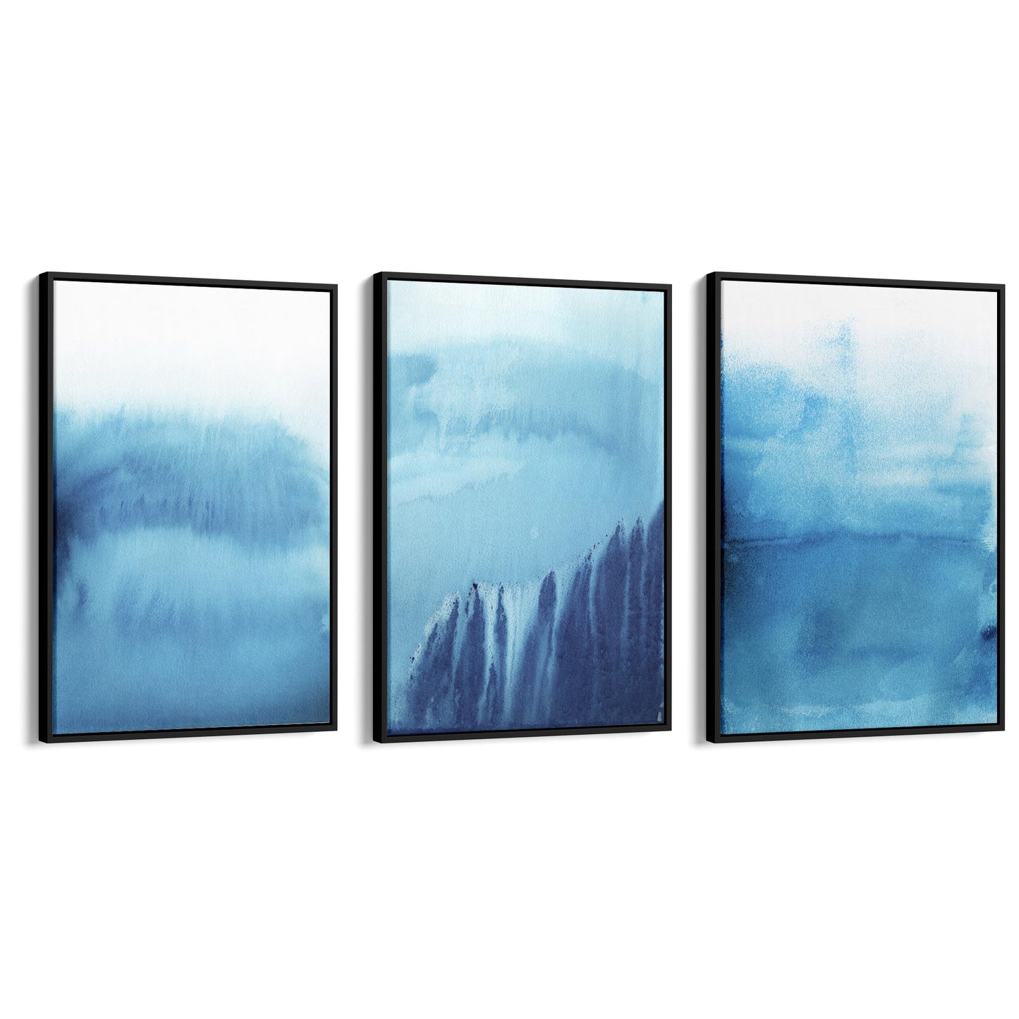 Set of Blue Ink Abstract Painting Faded Wall Art #2 - The Affordable Art Company