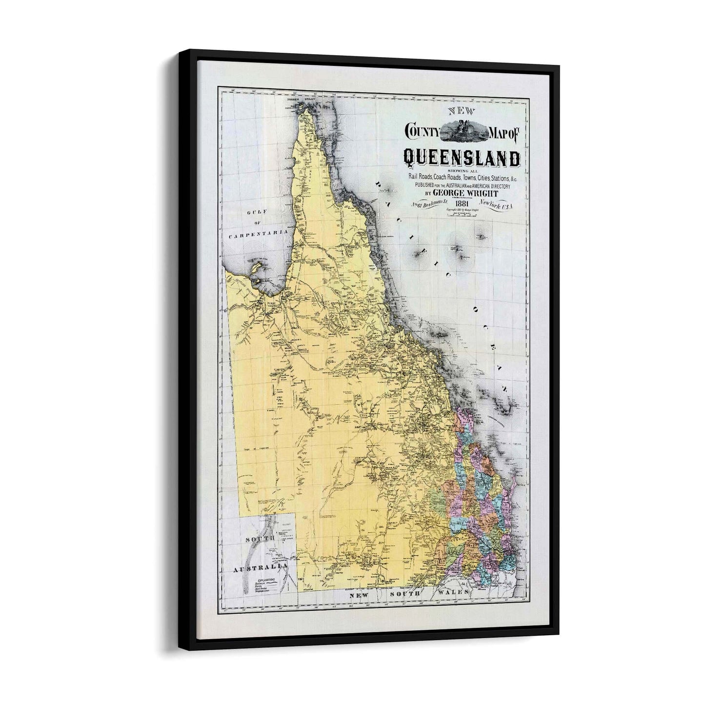 Queensland Australia Vintage Map Wall Art #2 - The Affordable Art Company