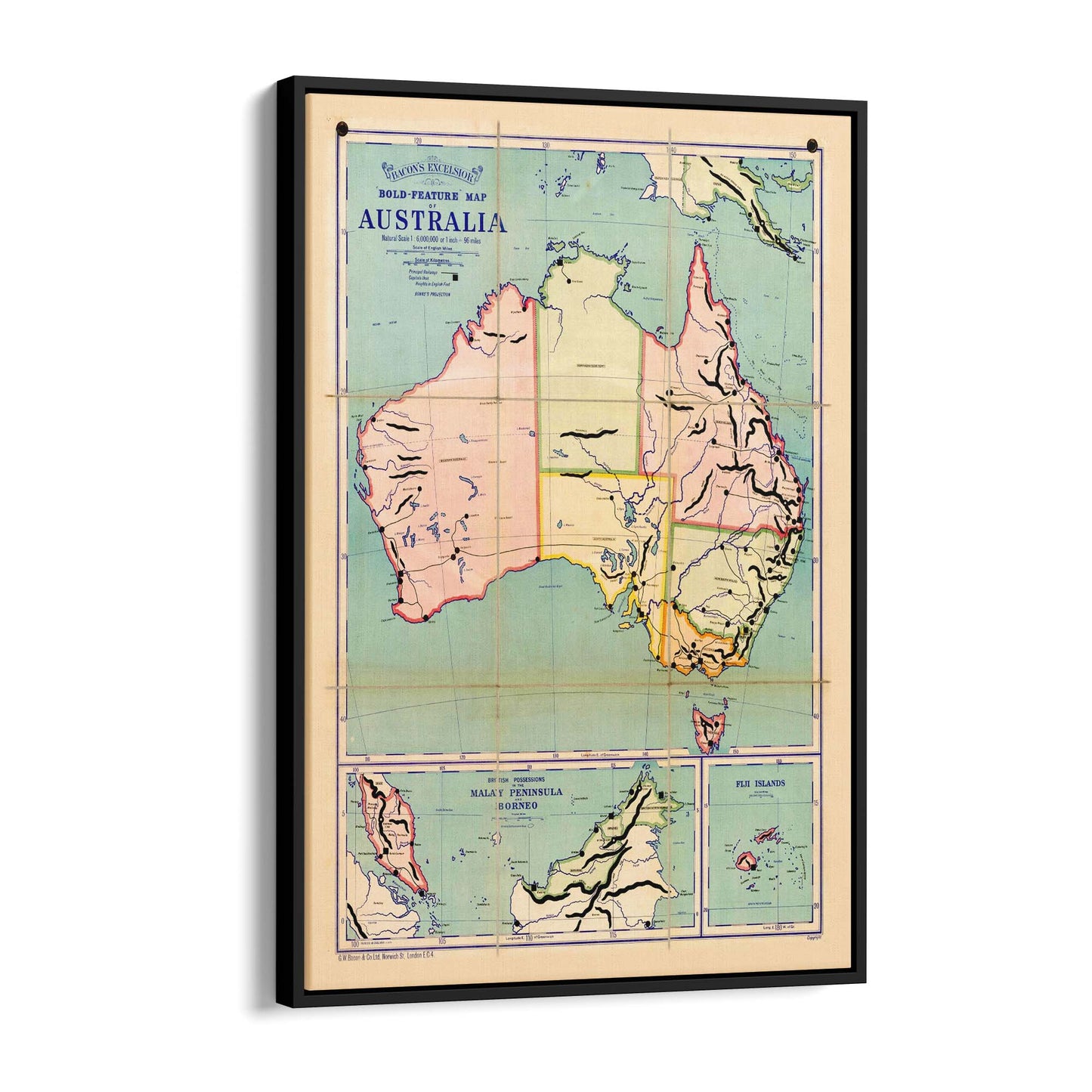 Australian Vintage Map Home Office Wall Art - The Affordable Art Company