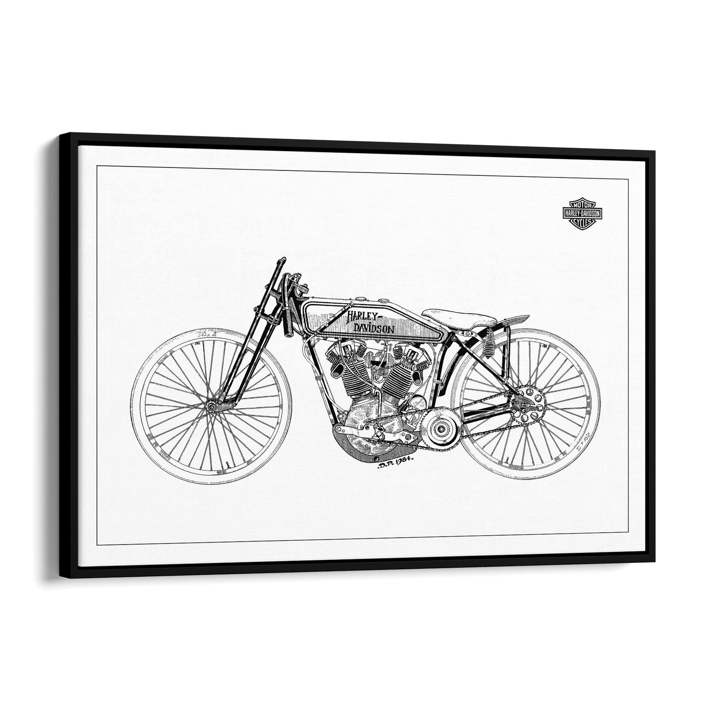 Harley Davidson Motorcycle Patent White Wall Art - The Affordable Art Company