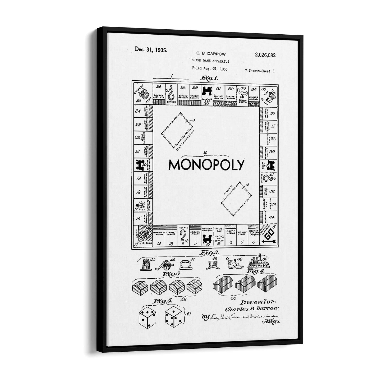 Vintage Monopoly Patent White Patent Wall Art #2 - The Affordable Art Company