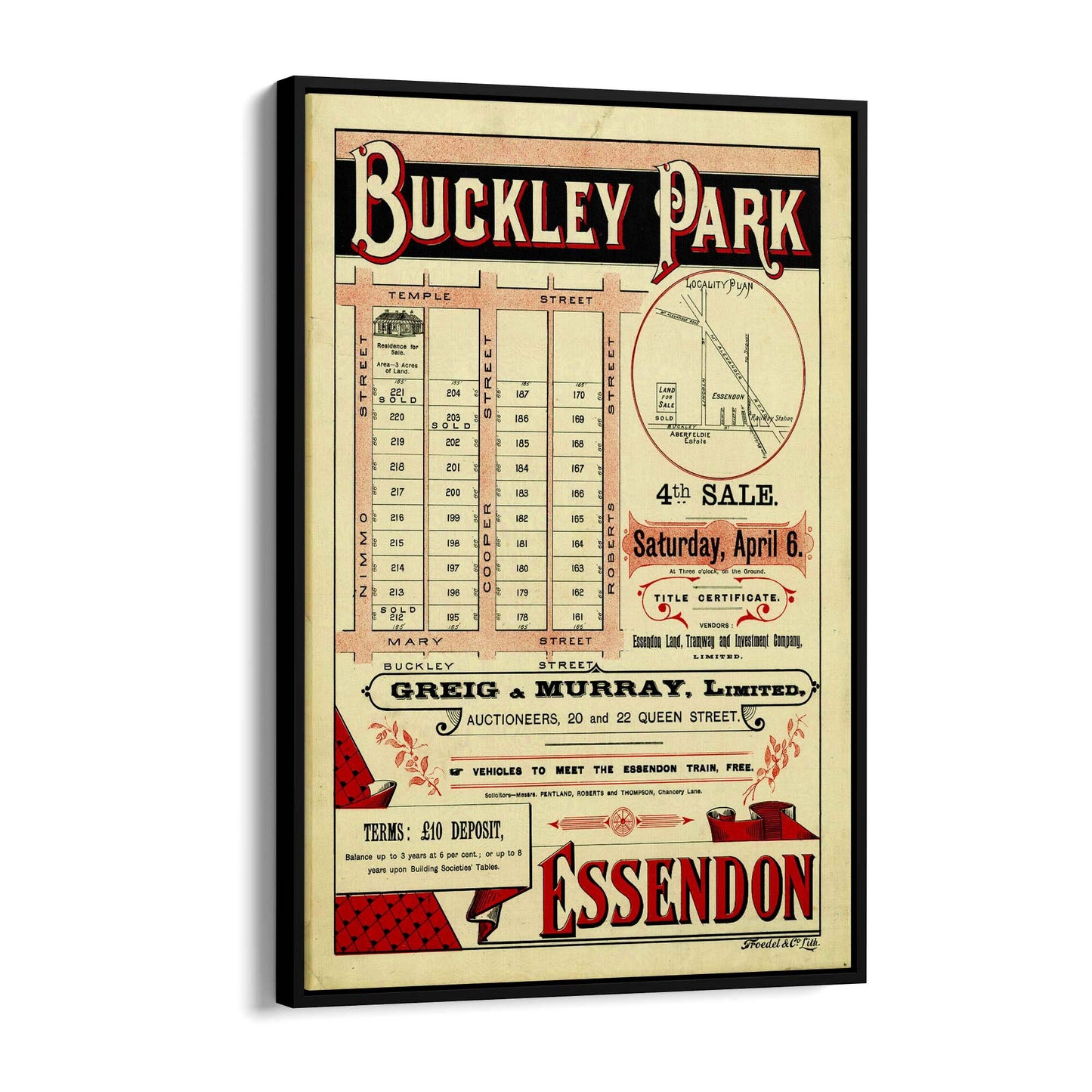 Essendon Buckley Park Vintage Real Estate Advert Wall Art - The Affordable Art Company