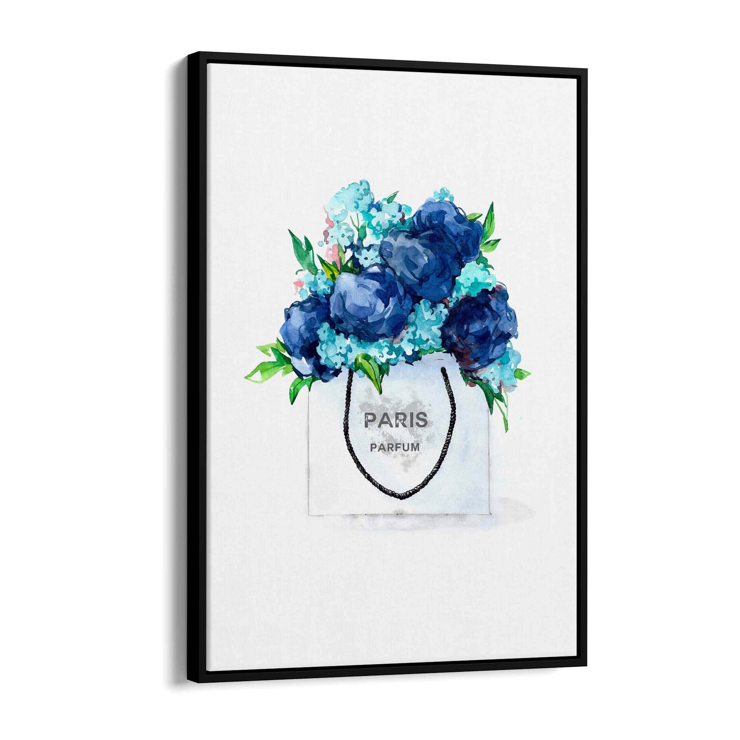 Blue Floral Shopping Bag Fashion Flowers Wall Art - The Affordable Art Company