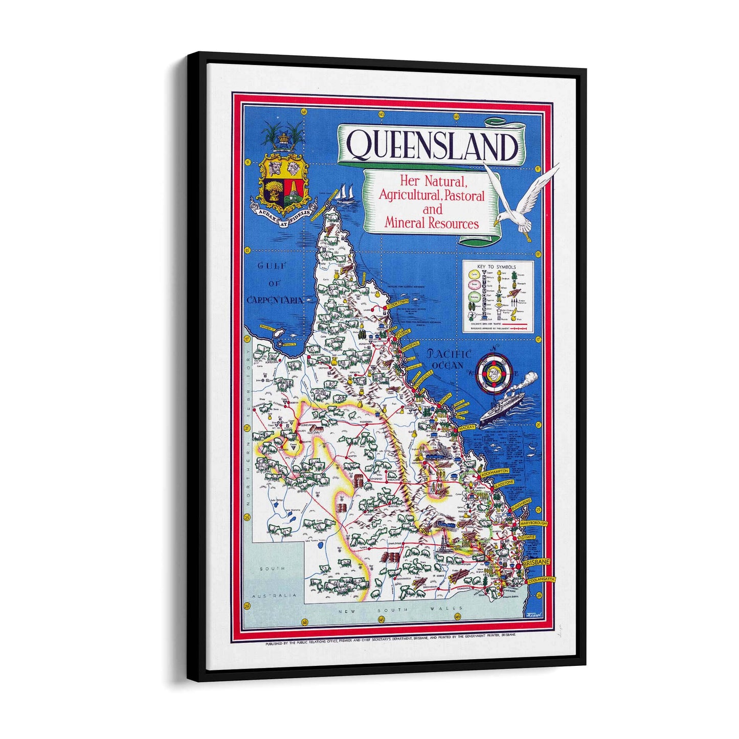 Queensland Australia Vintage Map Wall Art #1 - The Affordable Art Company