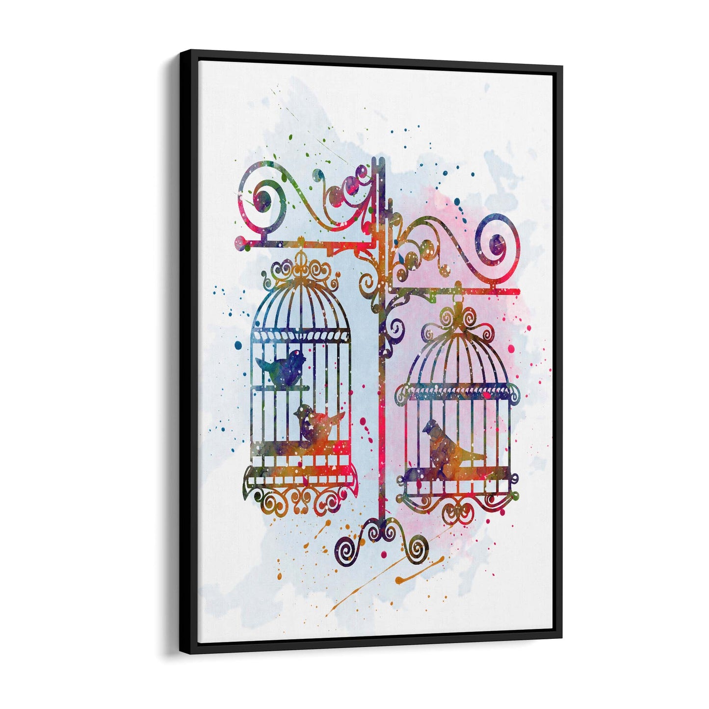 Birds In Cages Cute Decoration Wall Art - The Affordable Art Company