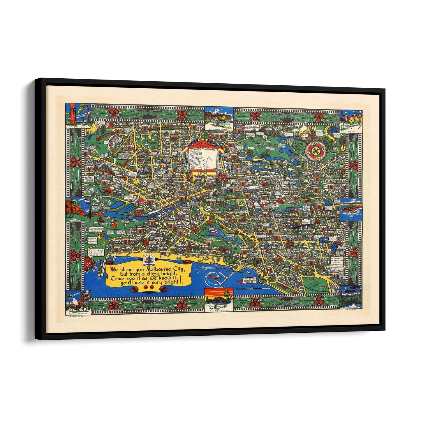 Vintage Melbourne Cartoon Map Wall Art - The Affordable Art Company