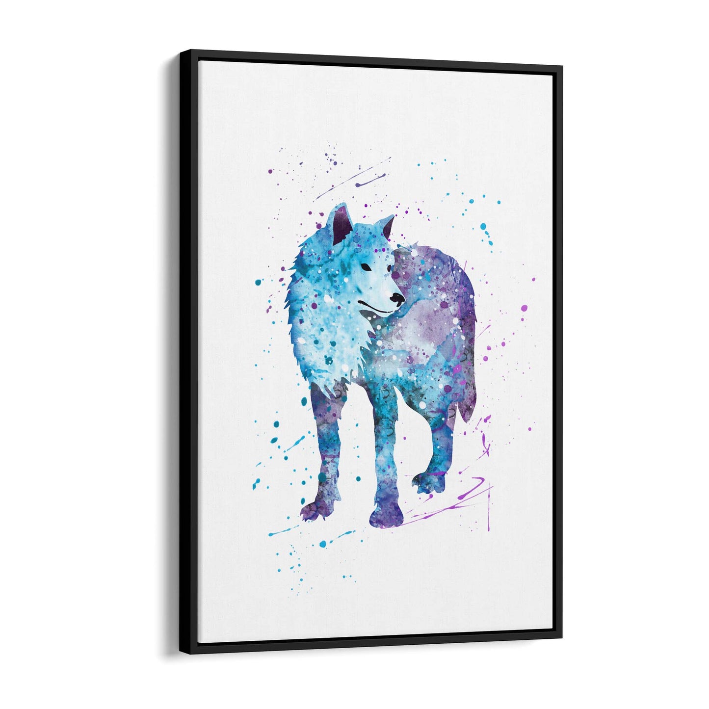 Blue Lone Wolf Cute Animal Painting Wall Art - The Affordable Art Company