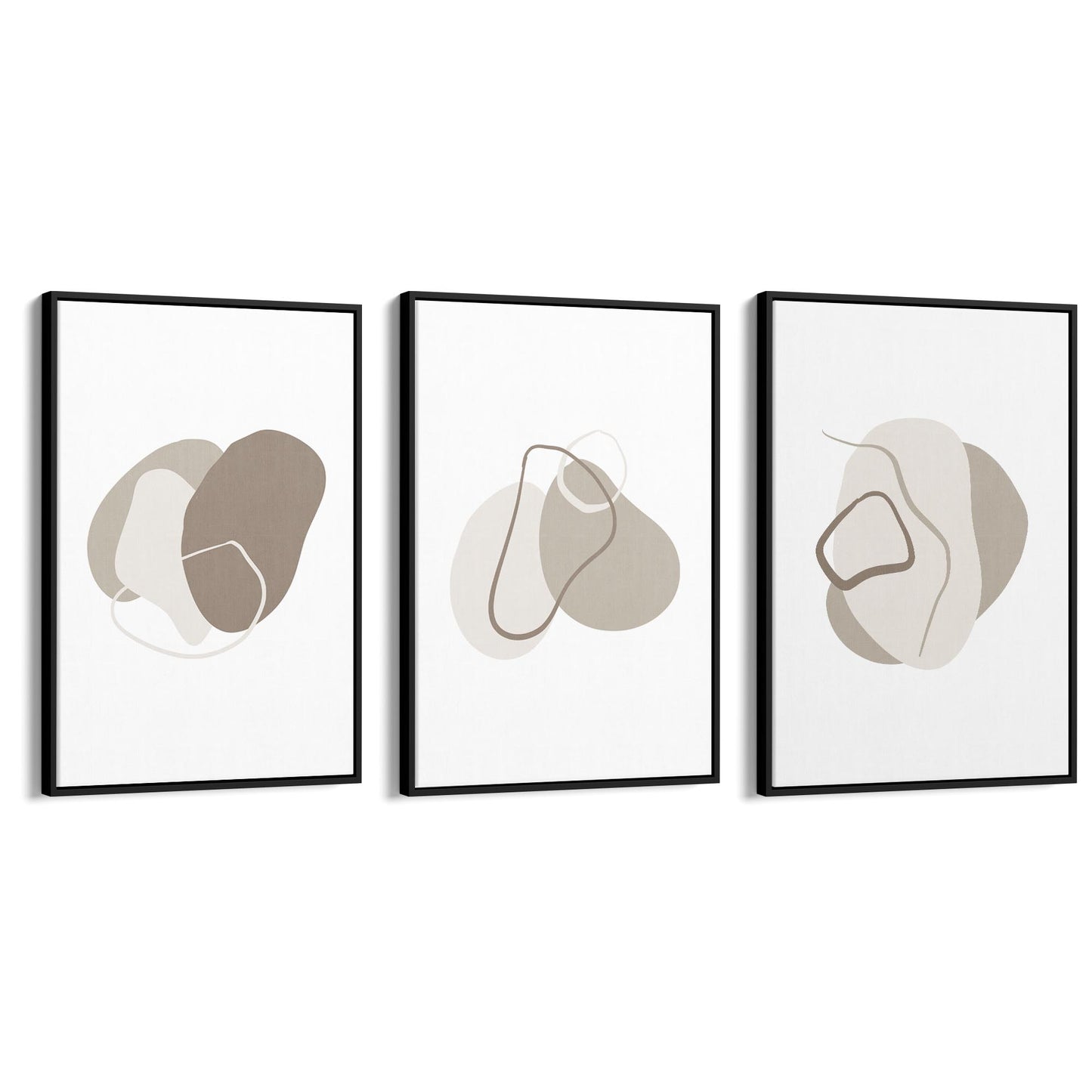 Set of 3 Grey Abstract Shape Wall Art - The Affordable Art Company