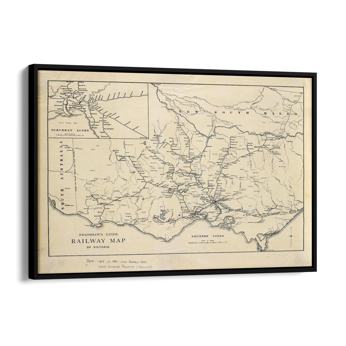 Vintage Railway Map of Victoria (1884) Wall Art - The Affordable Art Company