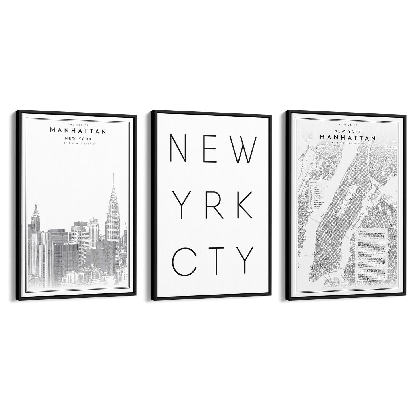 Set of New York Wall Minimal Black & White Art - The Affordable Art Company