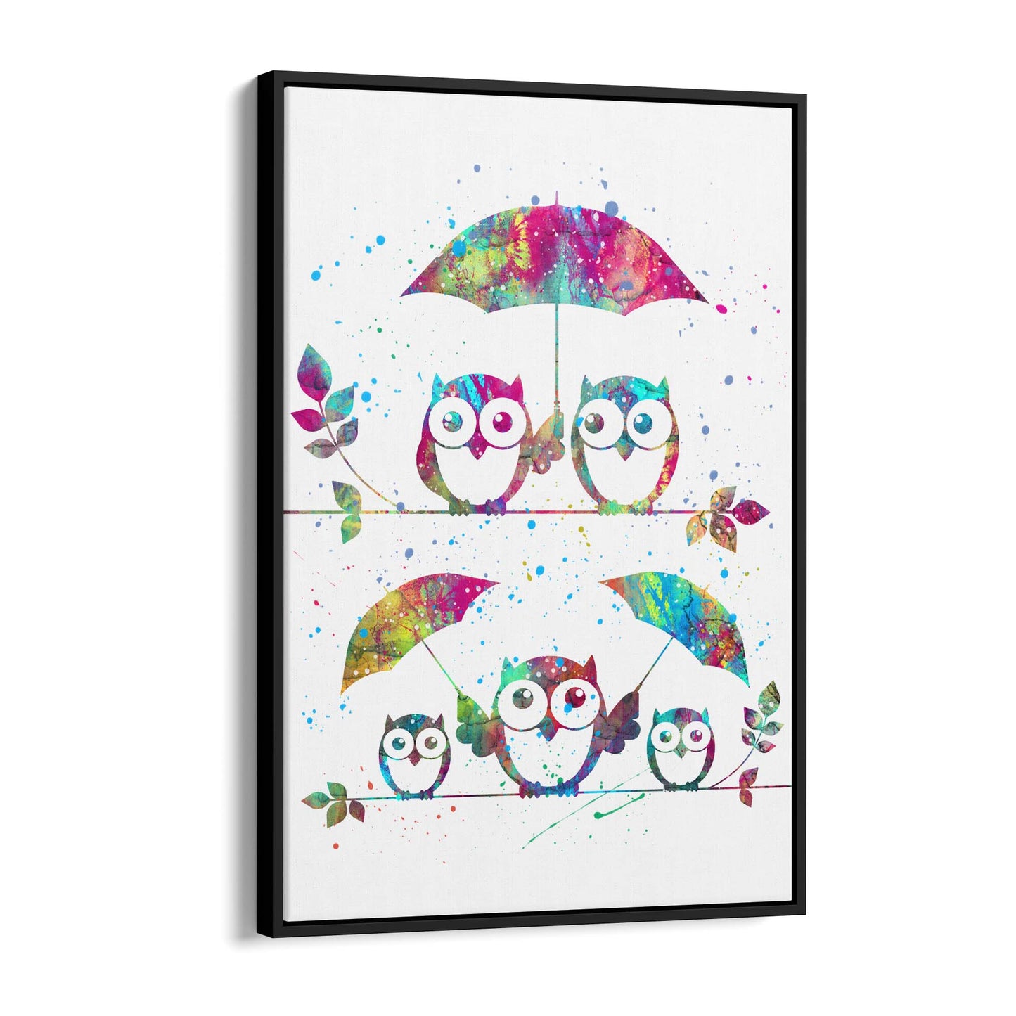 Owl Painting Portrait Minimal Black Wall Art #2 - The Affordable Art Company
