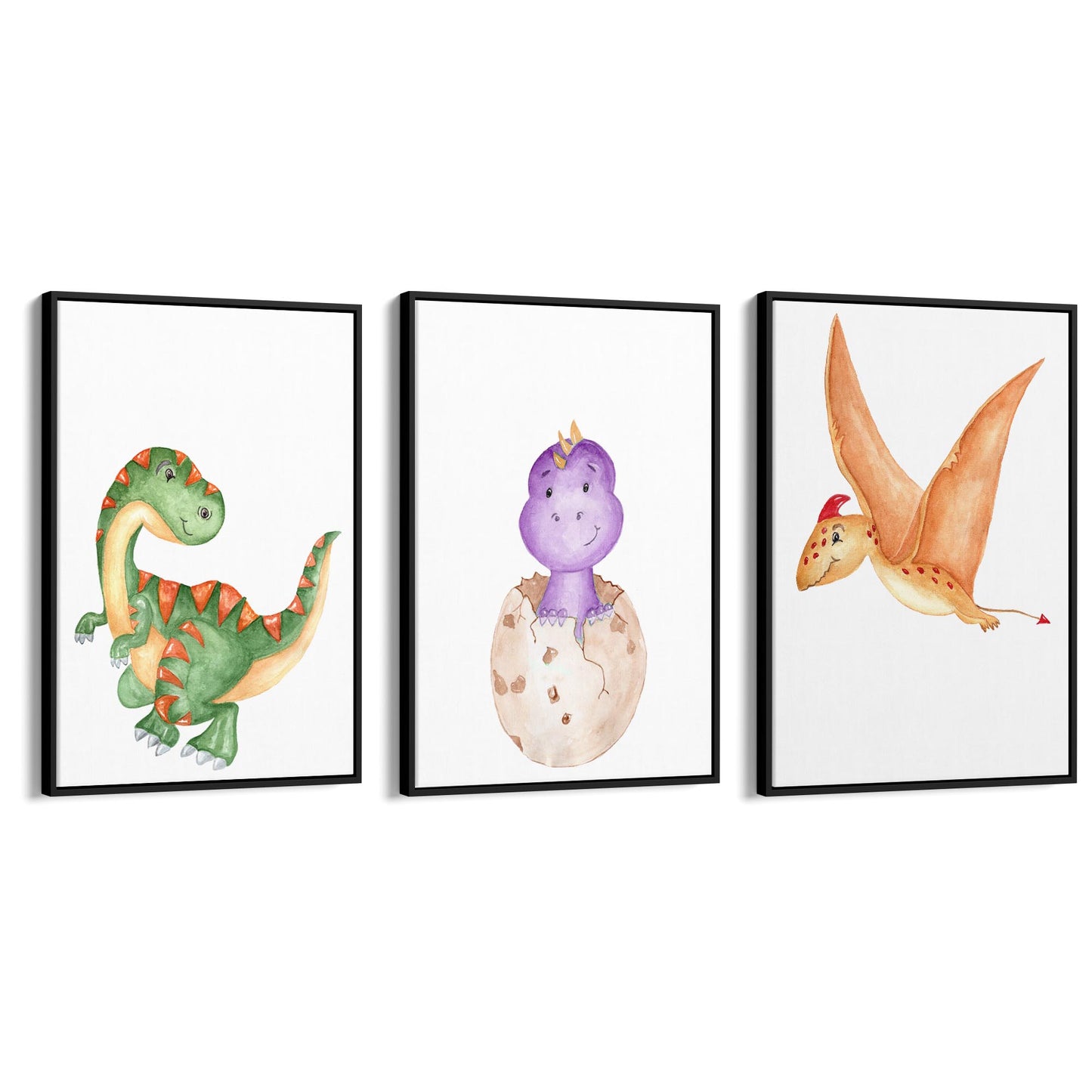 Set of Cartoon Dinosaur Nursery Bedroom Wall Art #1 - The Affordable Art Company