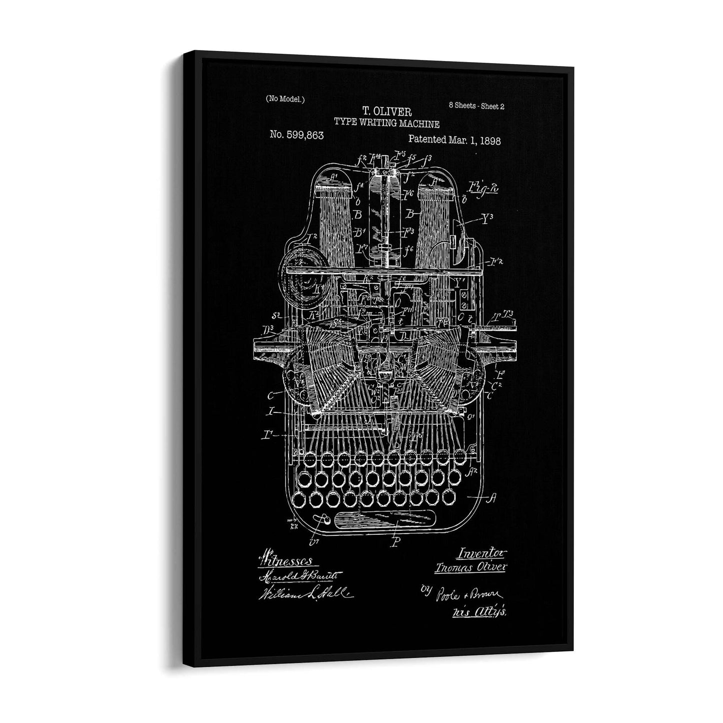 Vintage Typewriter Black Patent Wall Art #1 - The Affordable Art Company