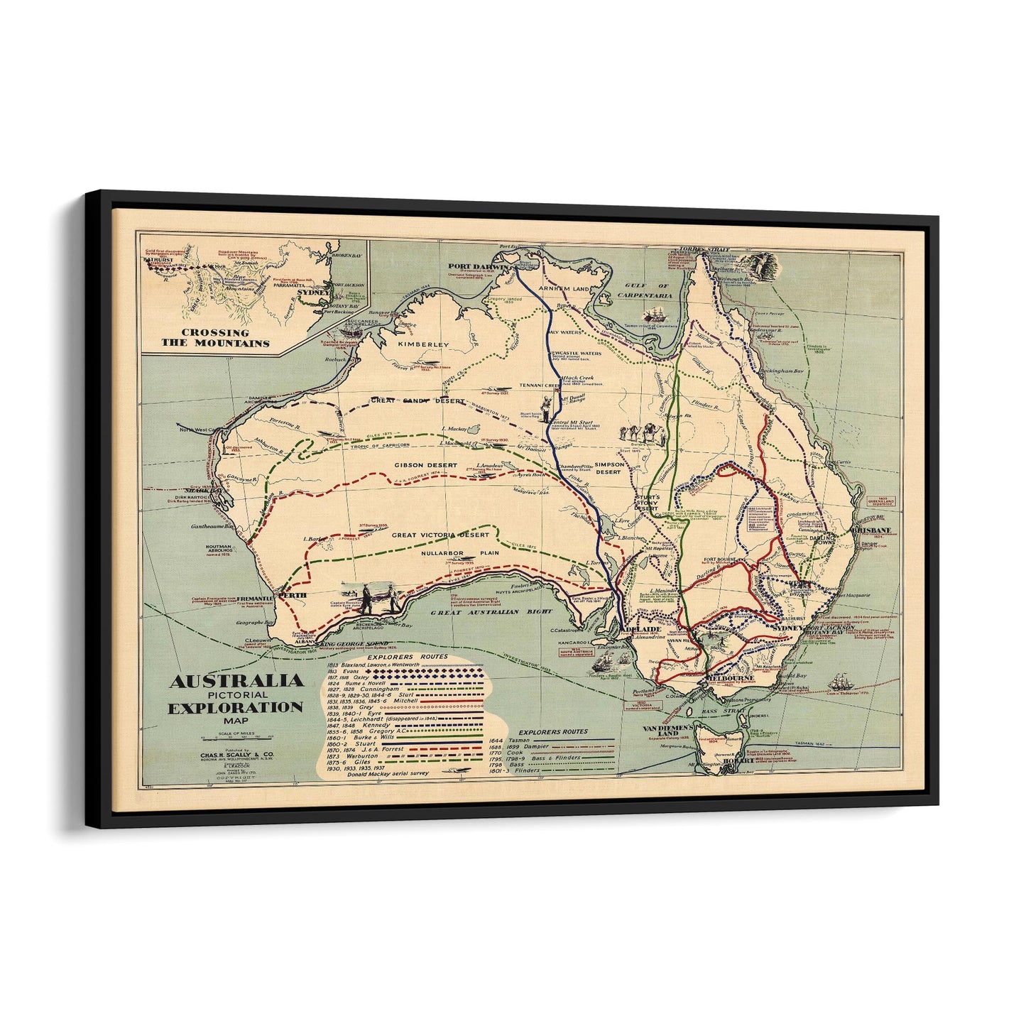 Australia Vintage Exploration Map Old Wall Art - The Affordable Art Company