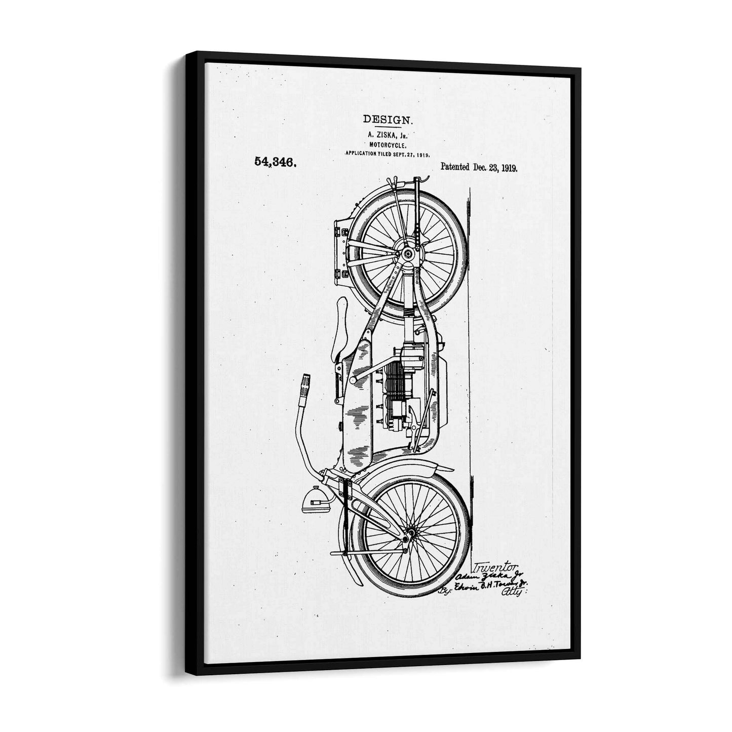 Vintage Motorcycle White Patent Man Cave Wall Art #2 - The Affordable Art Company