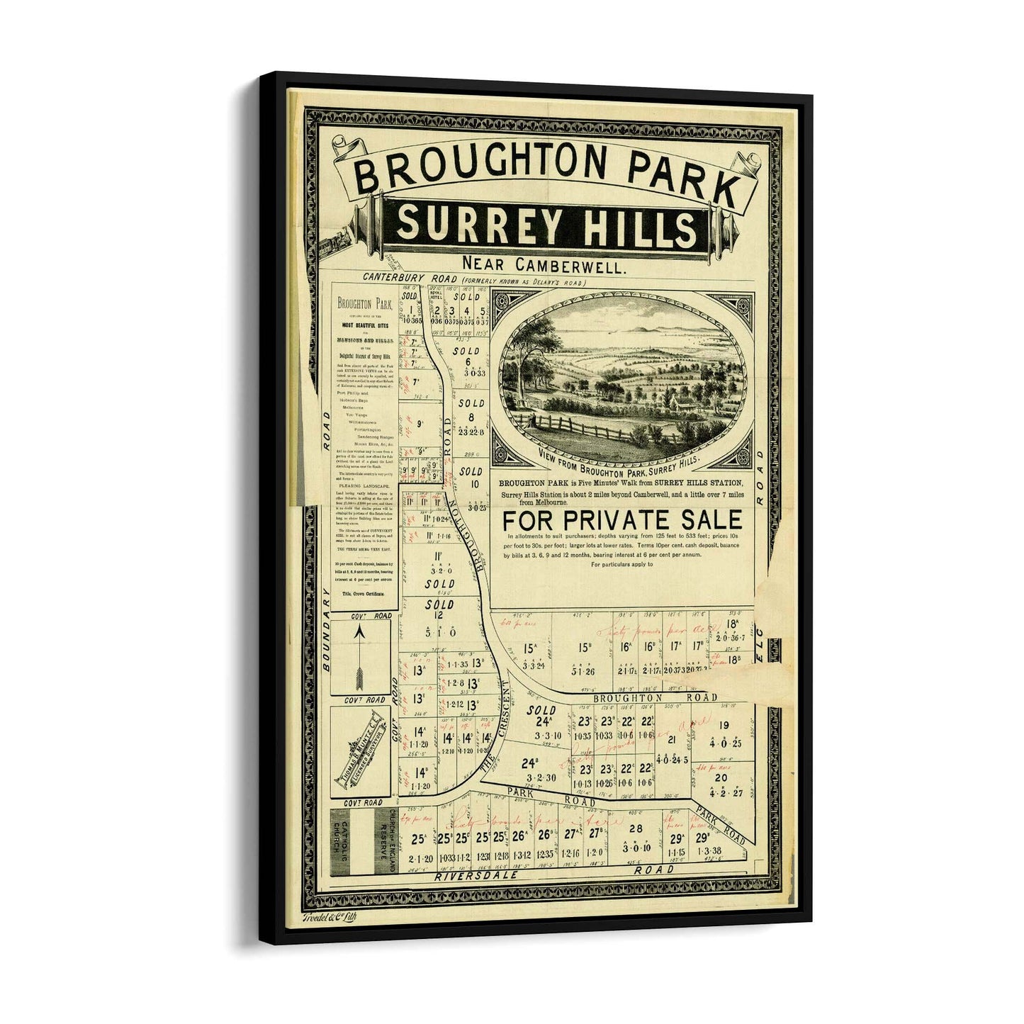 Surrey Hills Melbourne Vintage Real Estate Wall Art #1 - The Affordable Art Company