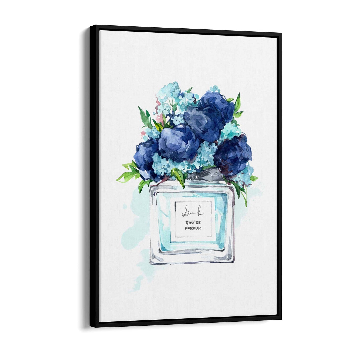 Blue Floral Perfume Bottle Fashion Flowers Wall Art #1 - The Affordable Art Company