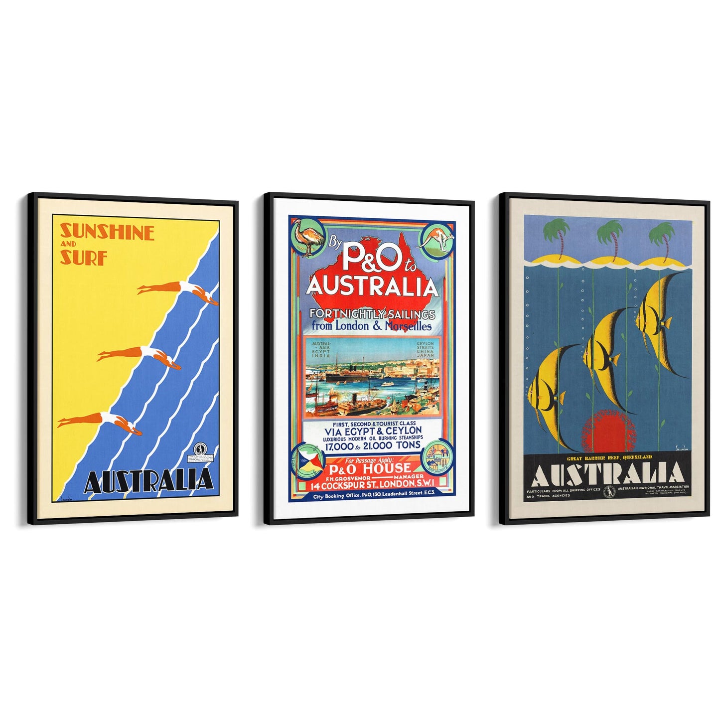 Set of Vintage Australian Travel Advert Wall Art - The Affordable Art Company